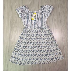 Market & Spruce Kids White Blue Floral Pleated Puff Sleeve Dress Size M 8-10 NWT